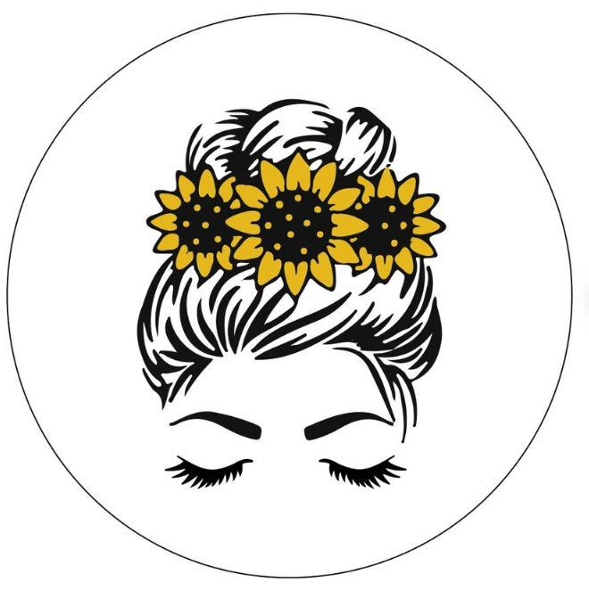 Messy Bun Sunflower White (Any Color) Spare Tire Cover