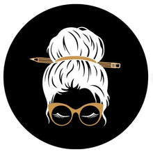 Messy Bun Teacher With Pencil & Sunglasses (Any Color) Spare Tire Cover