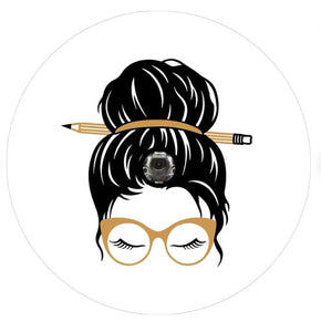 Messy Bun Teacher With Pencil & Sunglasses White (Any Color) Spare Tire Cover