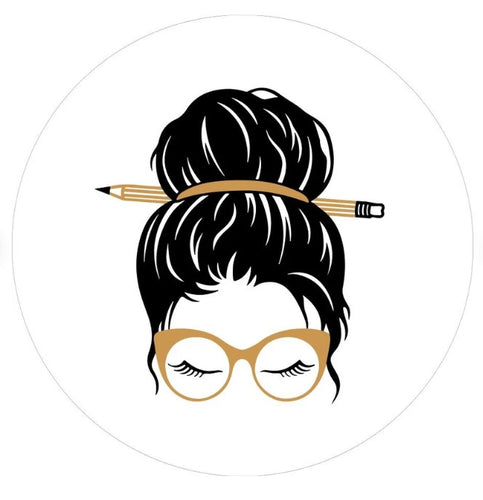 Messy Bun Teacher With Pencil & Sunglasses White (Any Color) Spare Tire Cover