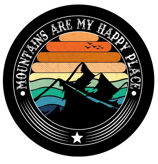 Mountains Are My Happy Place Sunset Spare Tire Cover