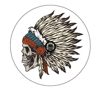 Native American Warrior Chief Skull White Spare Tire Cover