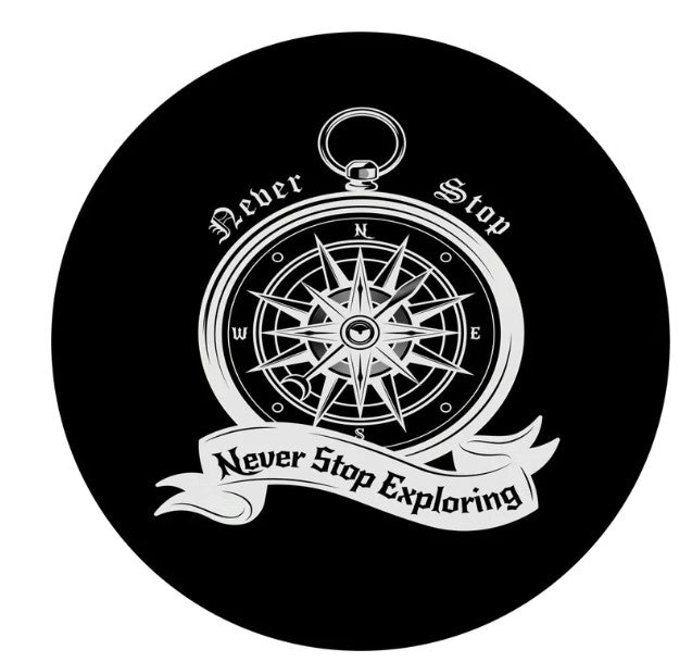 Never Stop Exploring Compass Spare Tire Cover