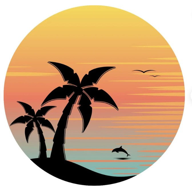 Palm Tree With Dolphin Sunset Spare Tire Cover