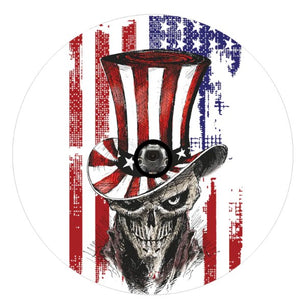 Patriot Skull American Flag White Spare Tire Cover