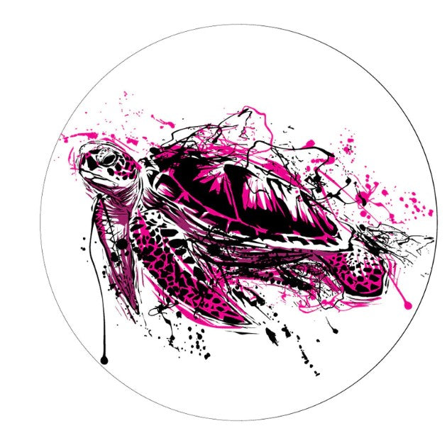 Pink Paint Splatter Sea Turtle White Spare Tire Cover