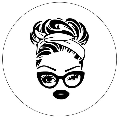 Retro 50's Messy Bun With Glasses White Spare Tire Cover