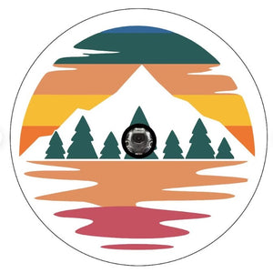 Retro Mountain Sunset With Reflection White Spare Tire Cover