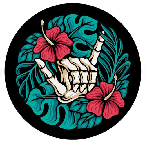 Shaka Skeleton & Hibiscus Spare Tire Cover