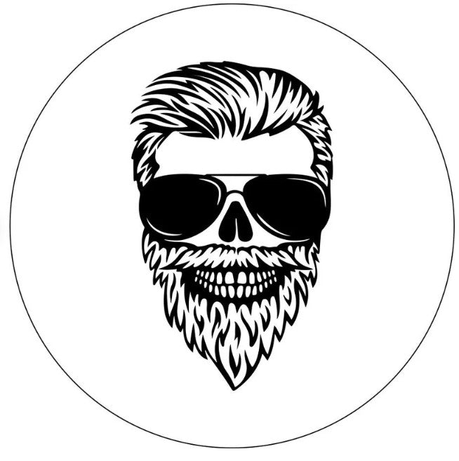 Skull Daddy With Beard & Sunglasses White Spare Tire Cover