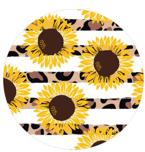 Sunflower & Leopard Print White Spare Tire Cover
