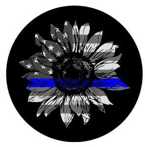 Sunflower American Flag Thin Blue Line Spare Tire Cover