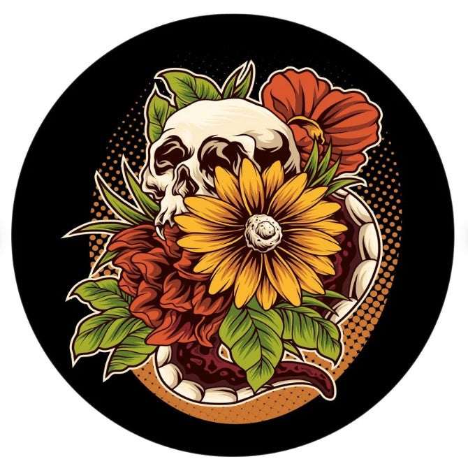 Sunflower Skull With Rose Spare Tire Cover