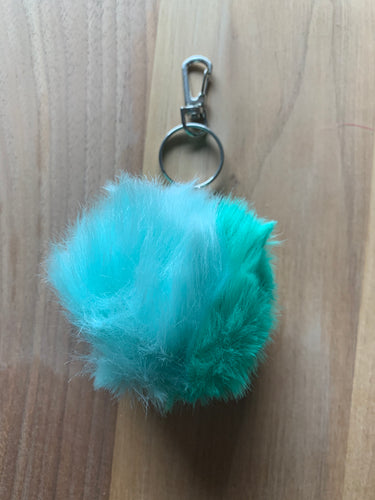 Blue and Green Furry Ball Key Chain