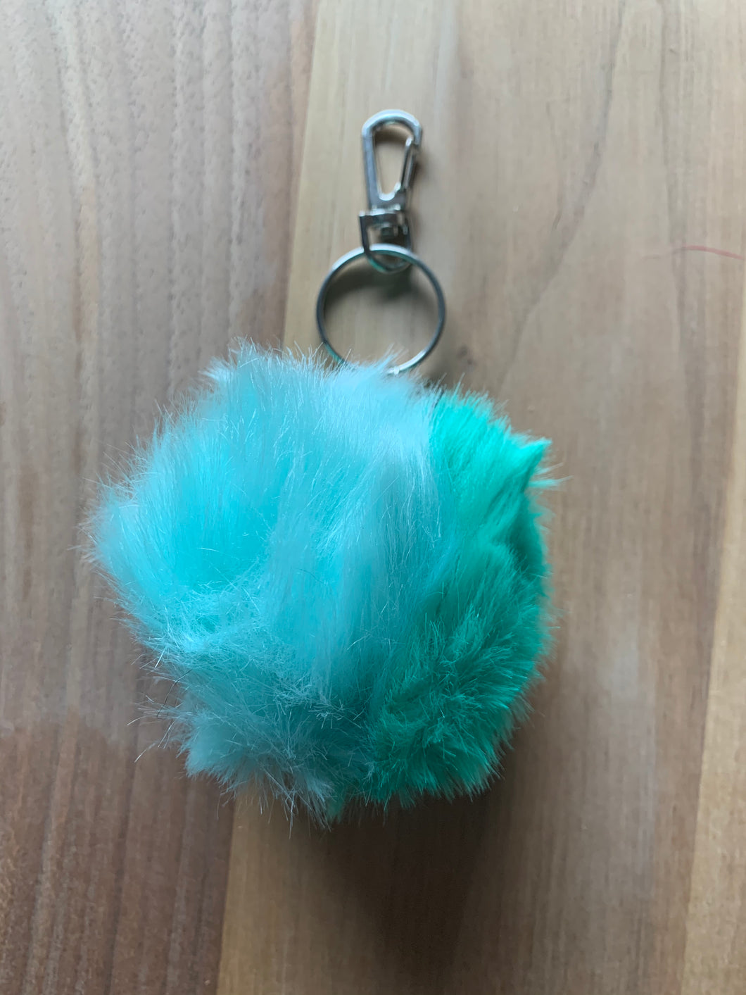 Blue and Green Furry Ball Key Chain