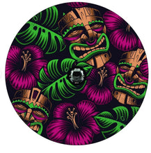 Tiki Mask With Tropical Flowers Spare Tire Cover