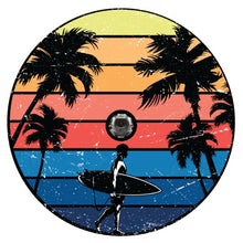 Vintage Surfer & Palm Trees Spare Tire Cover