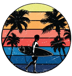 Vintage Surfer & Palm Trees Spare Tire Cover