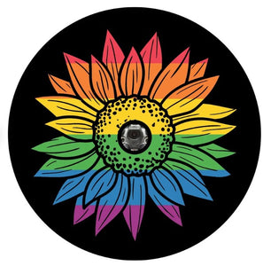 Vintage Rainbow Sunflower Spare Tire Cover