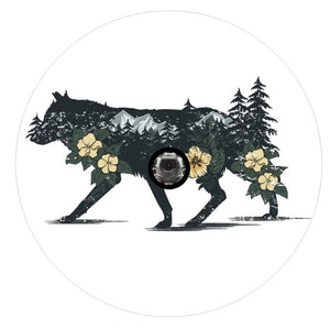 Wilderness & A Wolf Double Exposure White Spare Tire Cover